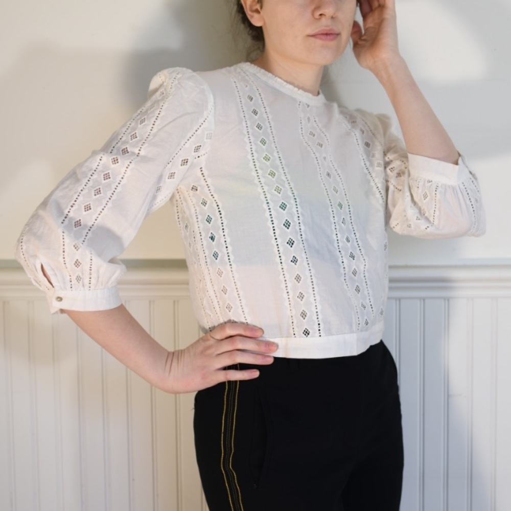 Zara white lace cutout cropped blouse